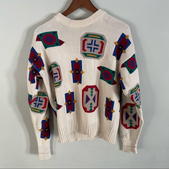 Boston Traders   Vintage Geometric Knit Sweater Cream Colour Shapes Size Medium - Picture 10 of 10